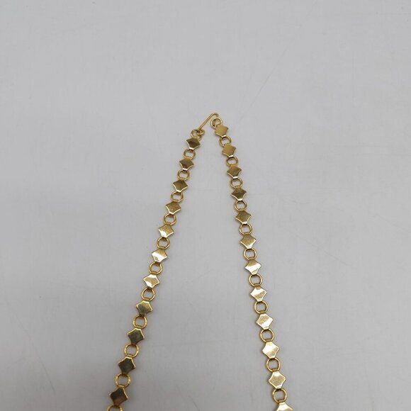 Gold Tone Statement Geometric Bib Necklace With Hexagonal Chain Teardrop Design - Picture 5 of 6